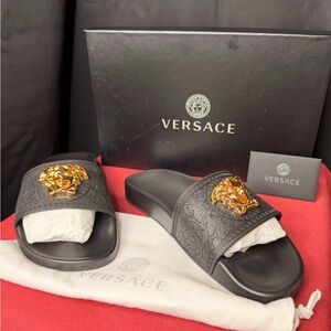 Versace Black Slides with Gold Medusa